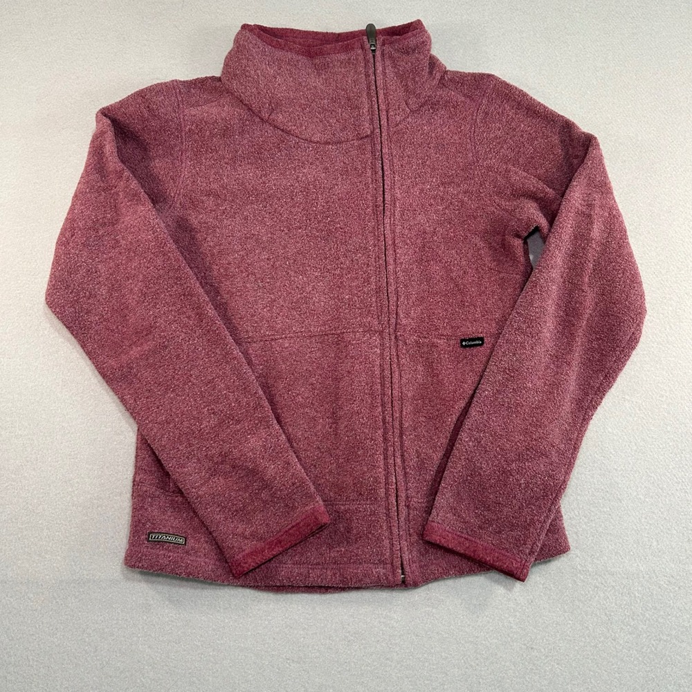Columbia Fleece Jacket Women's S Pink Titanium Full Zip Heathered Asymmetrical